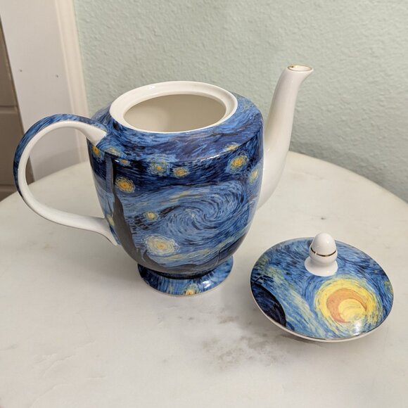 Starry Night Van Gogh  Grace Teaware Fine Porcelain Blue Teapot w/ Lid New - Picture 3 of 6